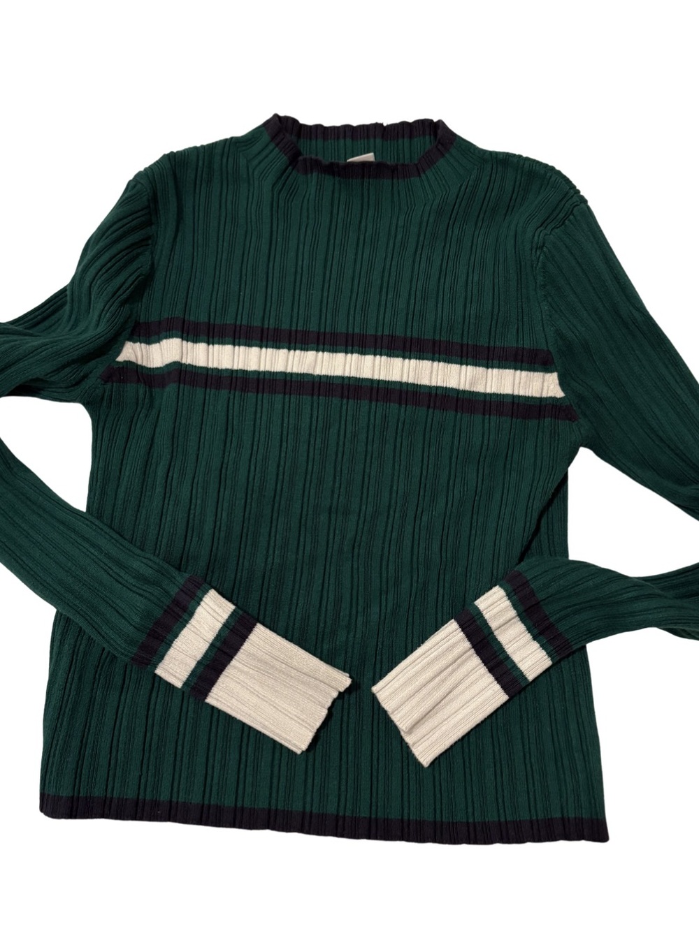 Joe Fresh 1970s-inspired green striped ribbed sweater